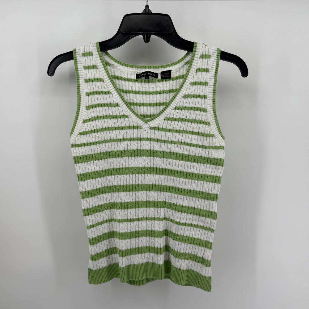 Jeanne Pierre Womens Sz S Cable Knit Striped Sleeveless Sweater Vest Green White - Picture 1 of 7